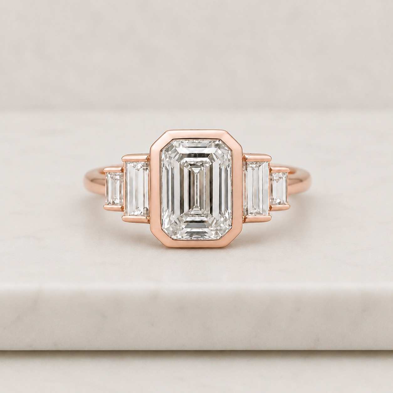 emerald cut ring bezel ring gold ring statement ring solitaire ring three stone ring geometric ring rectangle ring luxury ring