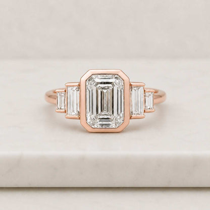 emerald cut ring bezel ring gold ring statement ring solitaire ring three stone ring geometric ring rectangle ring luxury ring