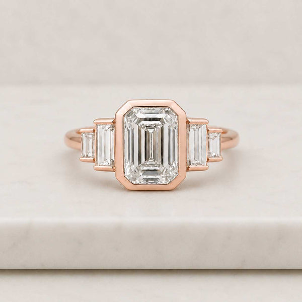 emerald cut ring bezel ring gold ring statement ring solitaire ring three stone ring geometric ring rectangle ring luxury ring
