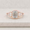 Emerald Cut Lab Grown Diamond Bezel Set Ring with Baguette Side Stones