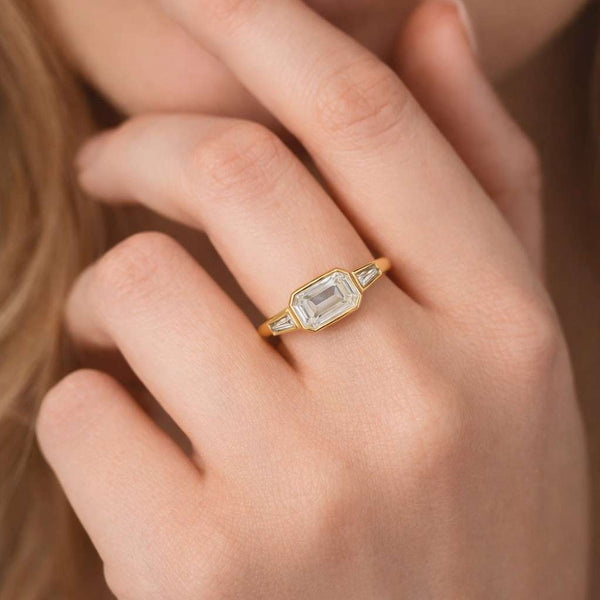 emerald cut ring bezel set ring gold ring thin band ring solitaire ring geometric ring statement ring elegant ring women ring fine jewelry stackable ring delicate ring minimalist ring tapered baguette ring