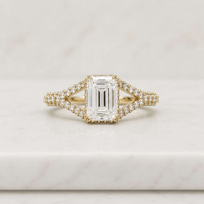 emerald cut ring emerald ring gold ring engagement ring halo ring split shank ring pave ring statement ring bridal ring promise ring solitaire ring luxury ring fine jewelry women ring