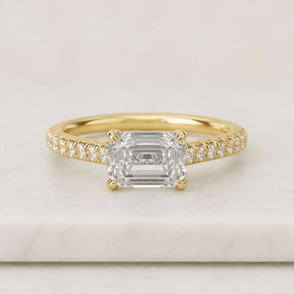 14K Gold East-West Emerald Lab Diamond Ring | 0.50 Ctw Pave Engagement Band Ring 