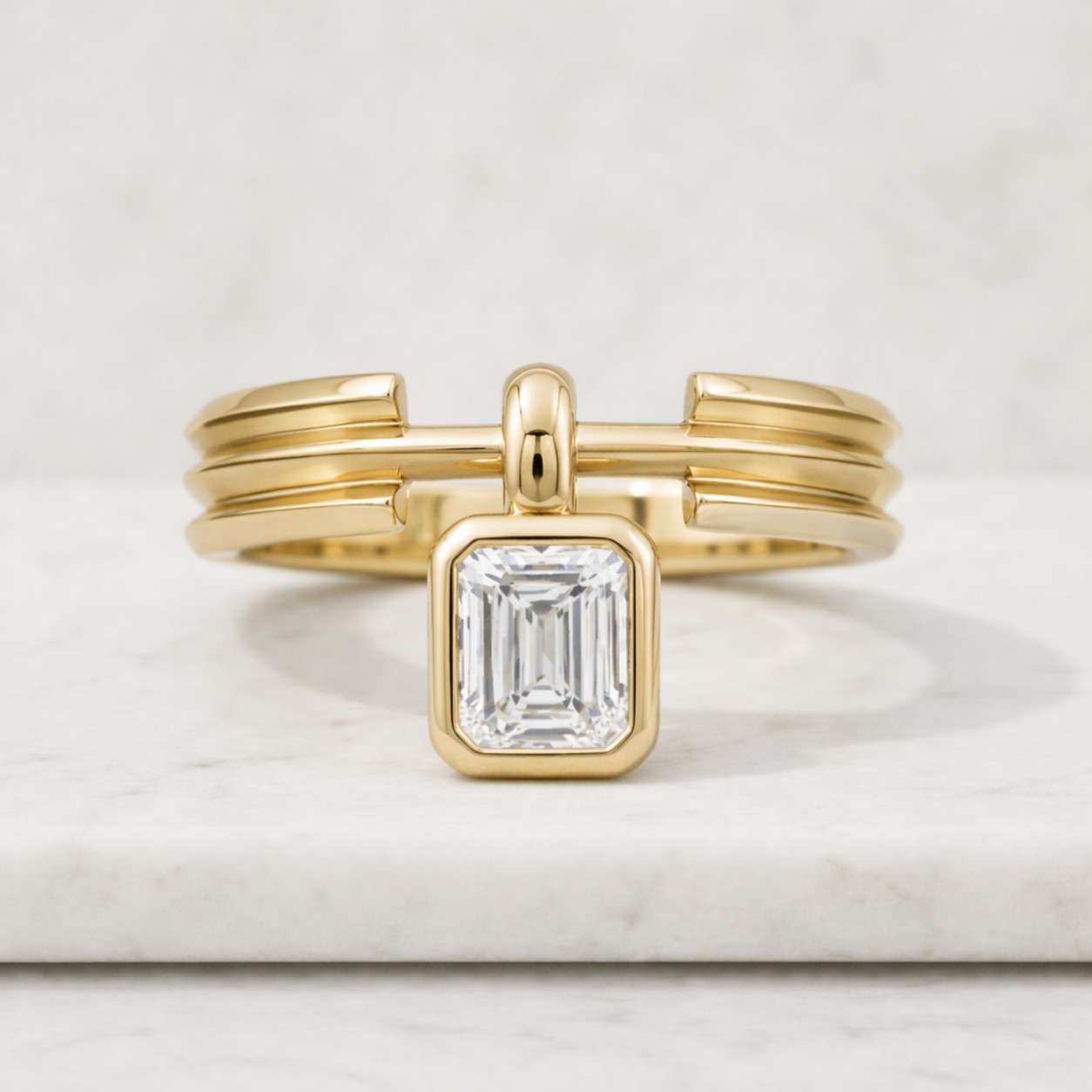emerald cut ring gold ring bezel ring open ring statement ring geometric ring modern ring unique ring womens ring fine jewelry elegant ring crystal ring solitaire ring band ring