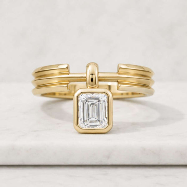 emerald cut ring gold ring bezel ring open ring statement ring geometric ring modern ring unique ring womens ring fine jewelry elegant ring crystal ring solitaire ring band ring