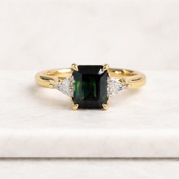 emerald cut ring green stone ring sapphire ring three stone ring engagement ring solitaire ring statement ring promise ring gemstone ring women ring