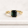 Emerald Cut Green Sapphire Three Stone Engagement Ring