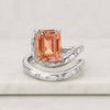 Emerald Cut Peach Morganite & Diamond Wrap Ring