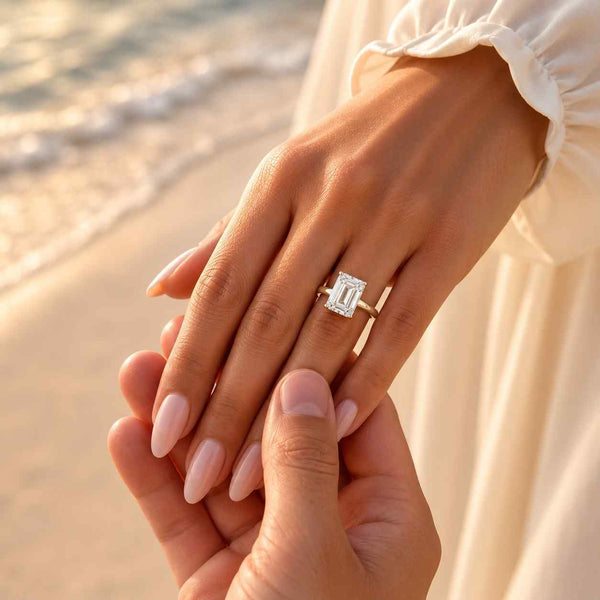 emerald cut ring solitaire ring gold ring engagement ring statement ring rectangle stone four prong ring thin band ring classic ring luxury ring fine jewelry women ring