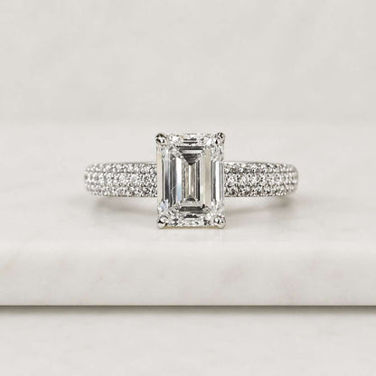 emerald cut ring solitaire ring gold ring pave band ring statement ring bridal ring women ring