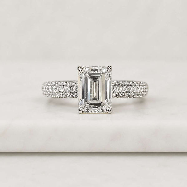emerald cut ring solitaire ring gold ring pave band ring statement ring bridal ring women ring