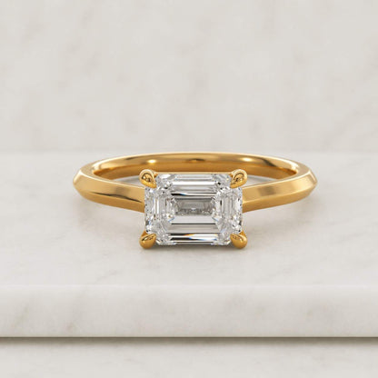 1.00 Carat Emerald Cut Lab Grown Diamond Solitaire Engagement Ring, D VVS2 IGI Certified, East to West Setting, Certified diamond ring
