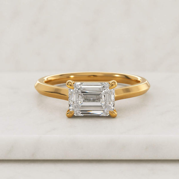 1.00 Carat Emerald Cut Lab Grown Diamond Solitaire Engagement Ring, D VVS2 IGI Certified, East to West Setting, Certified diamond ring
