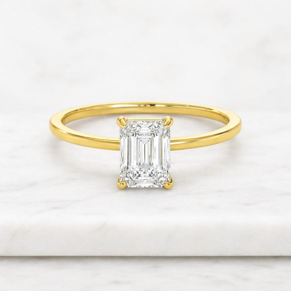 Emerald Cut Engagement Ring Tulip Setting Ring Lab Diamond Engagement Ring Emerald Solitaire Ring for Women Wedding Anniversary Gift for Her