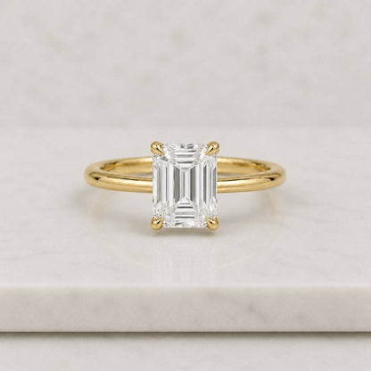 Emerald Cut Moissanite Ring in 14K Gold, Minimalist Solitaire Engagement Ring, Modern Promise Ring for Her, Unique Anniversary Gift for Wife
