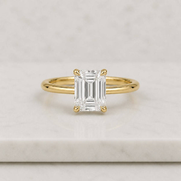 Emerald Cut Moissanite Ring in 14K Gold, Minimalist Solitaire Engagement Ring, Modern Promise Ring for Her, Unique Anniversary Gift for Wife
