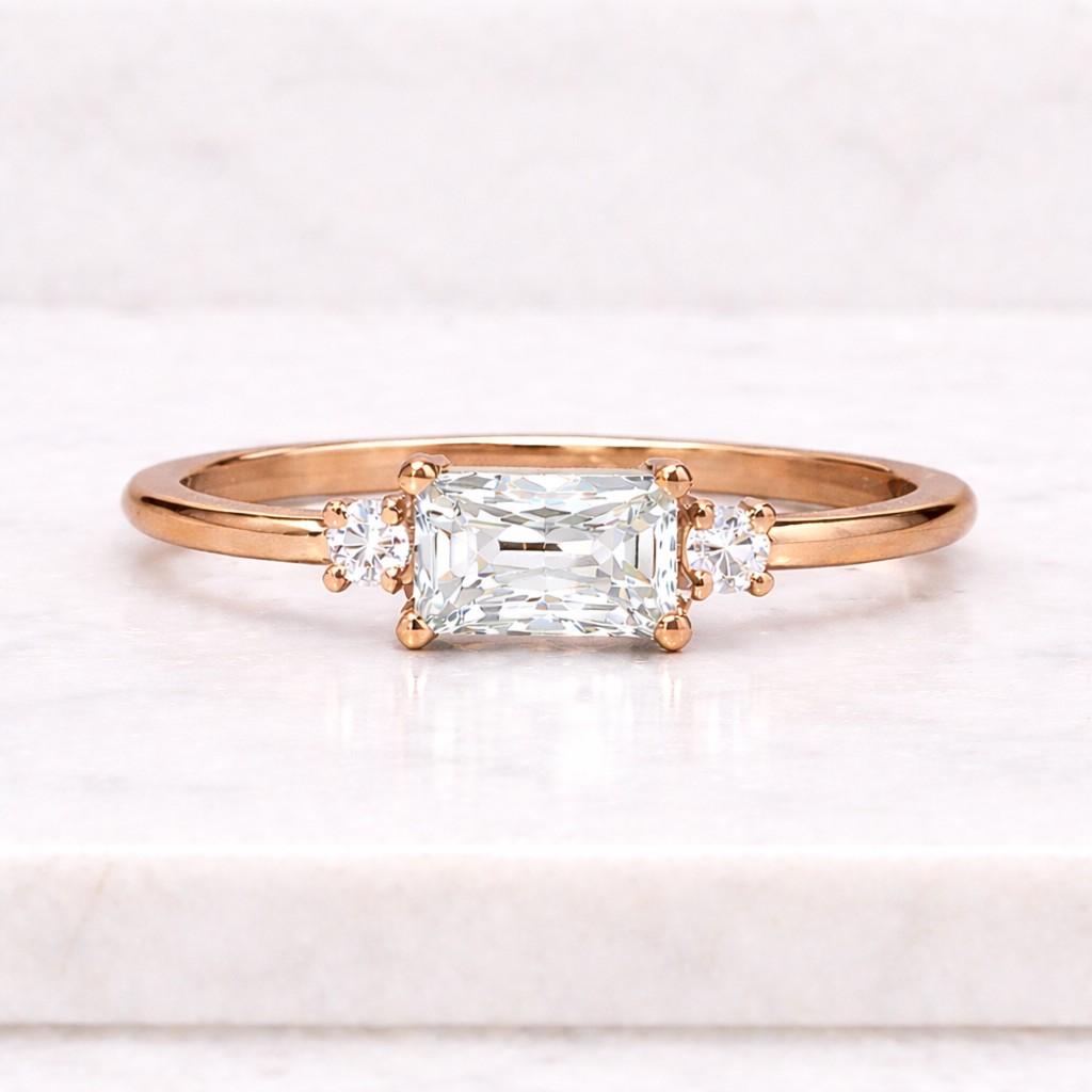 emerald cut ring three stone ring rose gold ring thin band ring solitaire ring dainty ring promise ring women ring elegant ring bridal ring