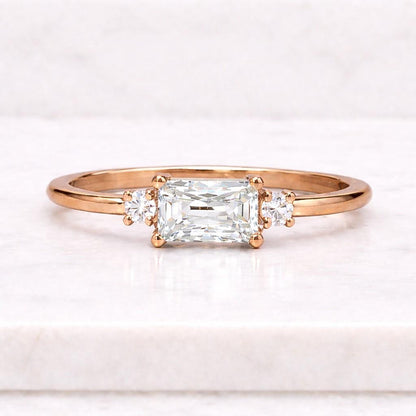 emerald cut ring three stone ring rose gold ring thin band ring solitaire ring dainty ring promise ring women ring elegant ring bridal ring