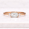 Emerald Cut Moissanite Three Stone Engagement Ring in Rose Gold