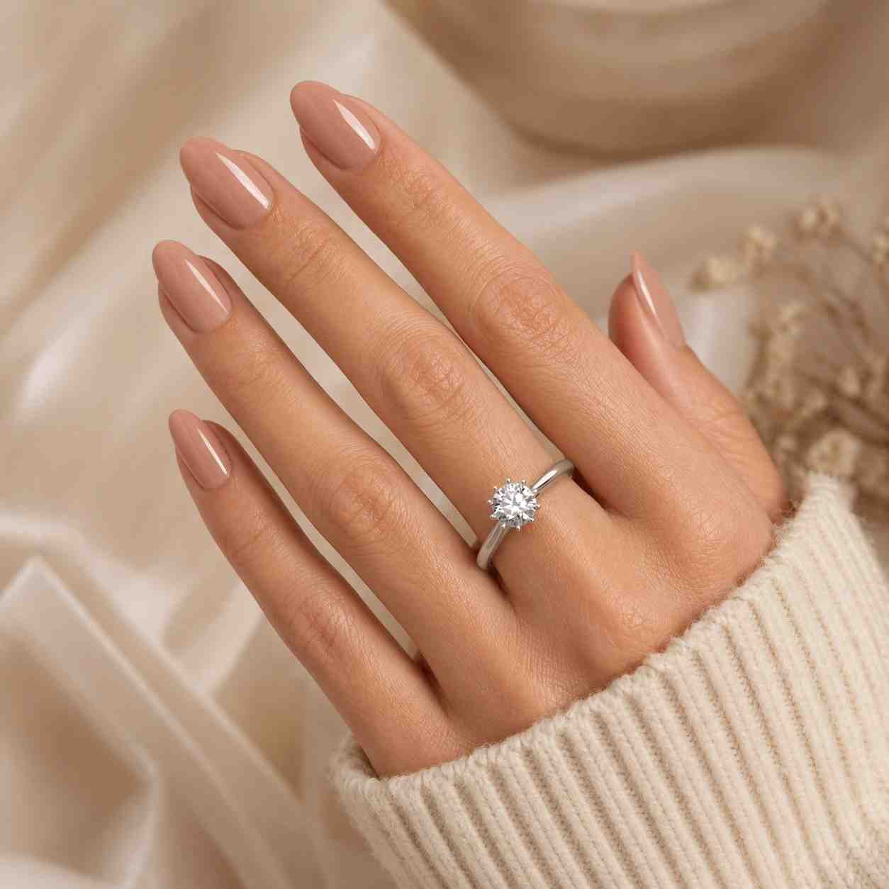round solitaire lab grown diamond engagement ring hidden halo bridge accent ring for anniversary gift cathedral high setting 2 carat diamond
