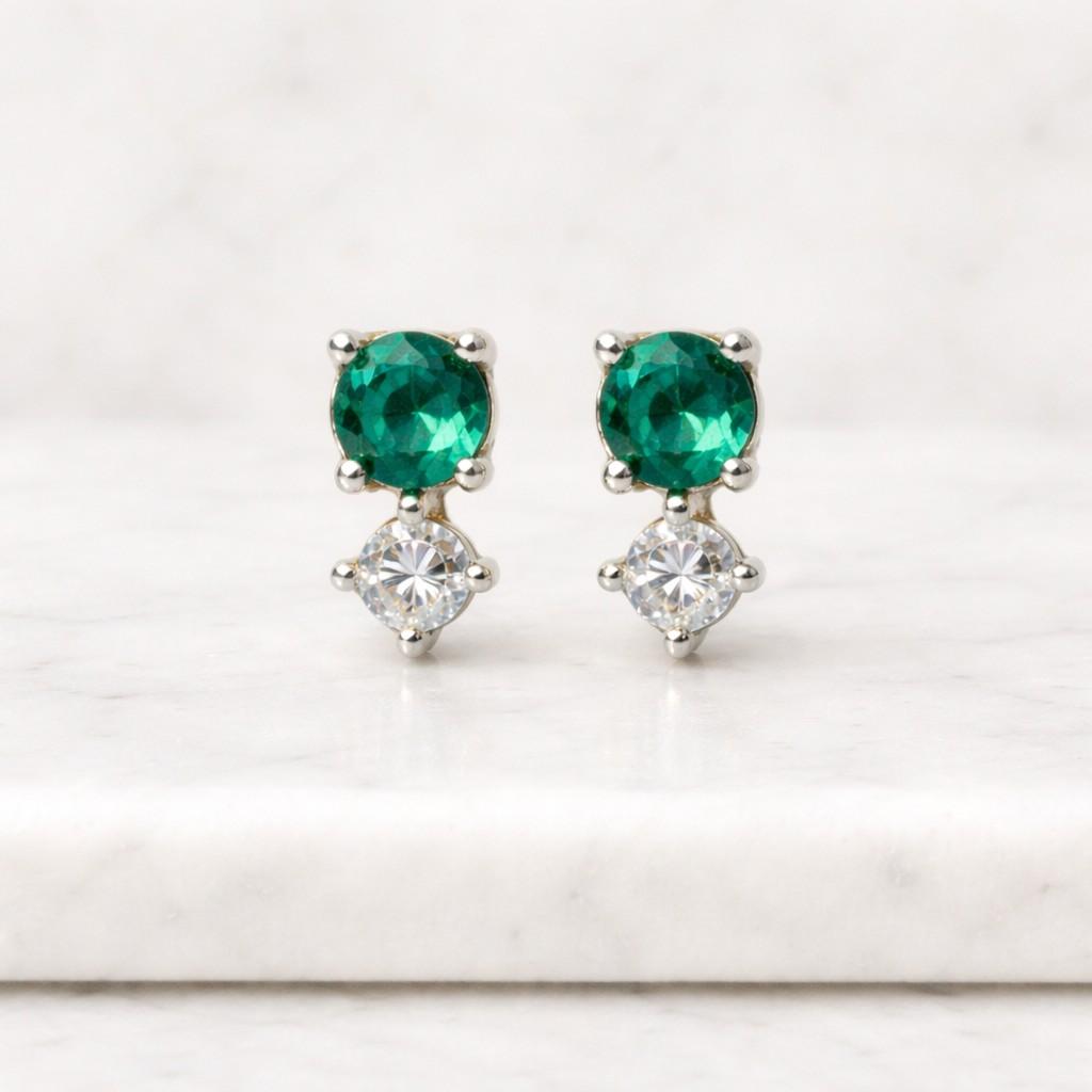 emerald earrings green stud earrings gold stud earrings dainty earrings double stone earrings tiny stud earrings minimalist earrings