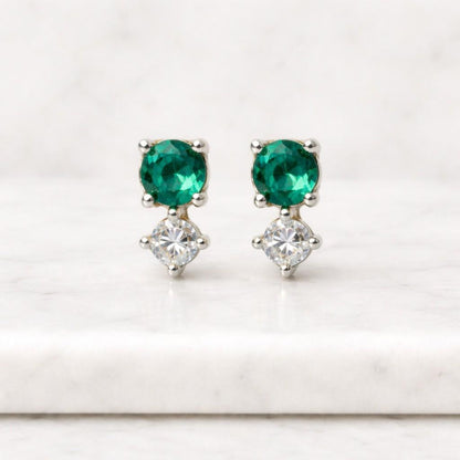 emerald earrings green stud earrings gold stud earrings dainty earrings double stone earrings tiny stud earrings minimalist earrings