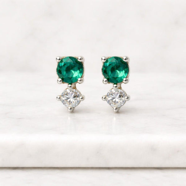 emerald earrings green stud earrings gold stud earrings dainty earrings double stone earrings tiny stud earrings minimalist earrings