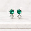Round Emerald and Diamond Stud Earrings in 14K Yellow Gold