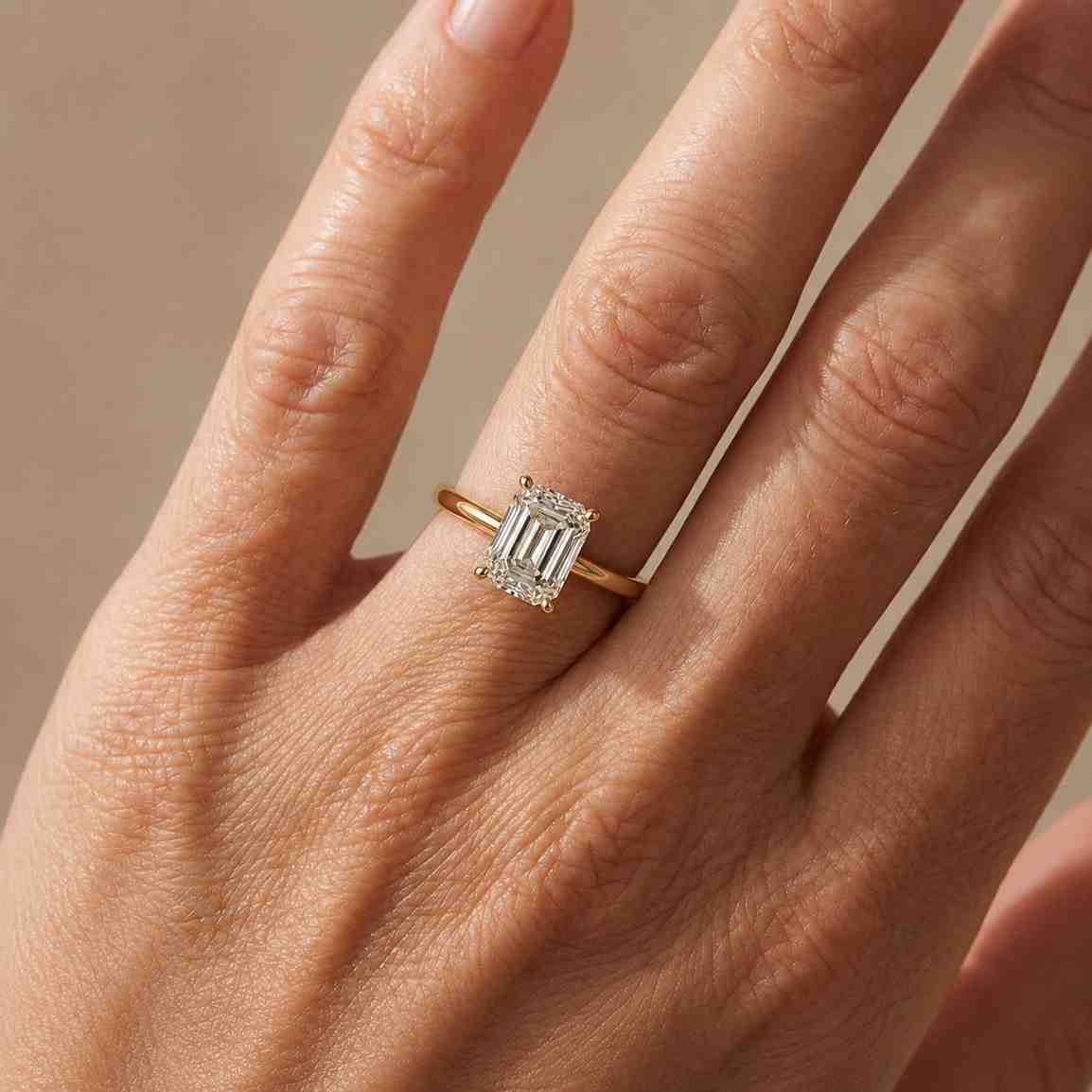 2 carat emerald cut lab grown diamond engagement ring, emerald diamond solitaire ring, 14k gold emerald wedding ring for anniversary gifts
