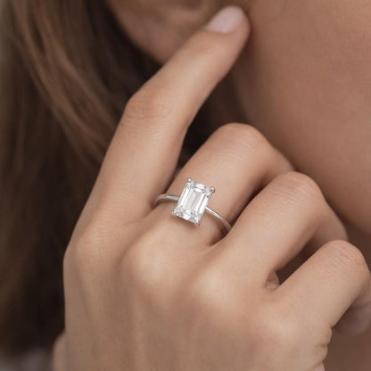 Emerald Cut Lab Grown Diamond Double Prong Solitaire Ring, Emerald Diamond Engagement Ring, 14K Gold Lab Diamond Ring For Wedding Gifts
