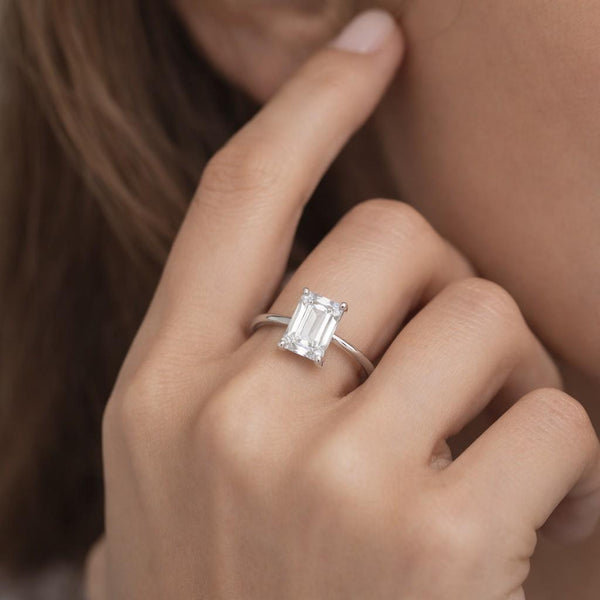 Emerald Cut Lab Grown Diamond Double Prong Solitaire Ring, Emerald Diamond Engagement Ring, 14K Gold Lab Diamond Ring For Wedding Gifts
