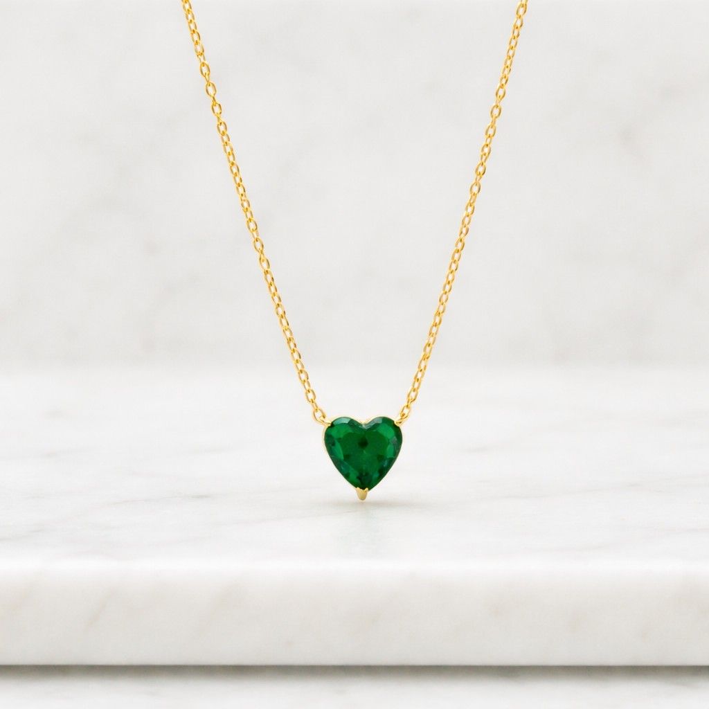 emerald necklace emerald pendant green gemstone necklace green crystal pendant emerald heart necklace lab emerald necklace