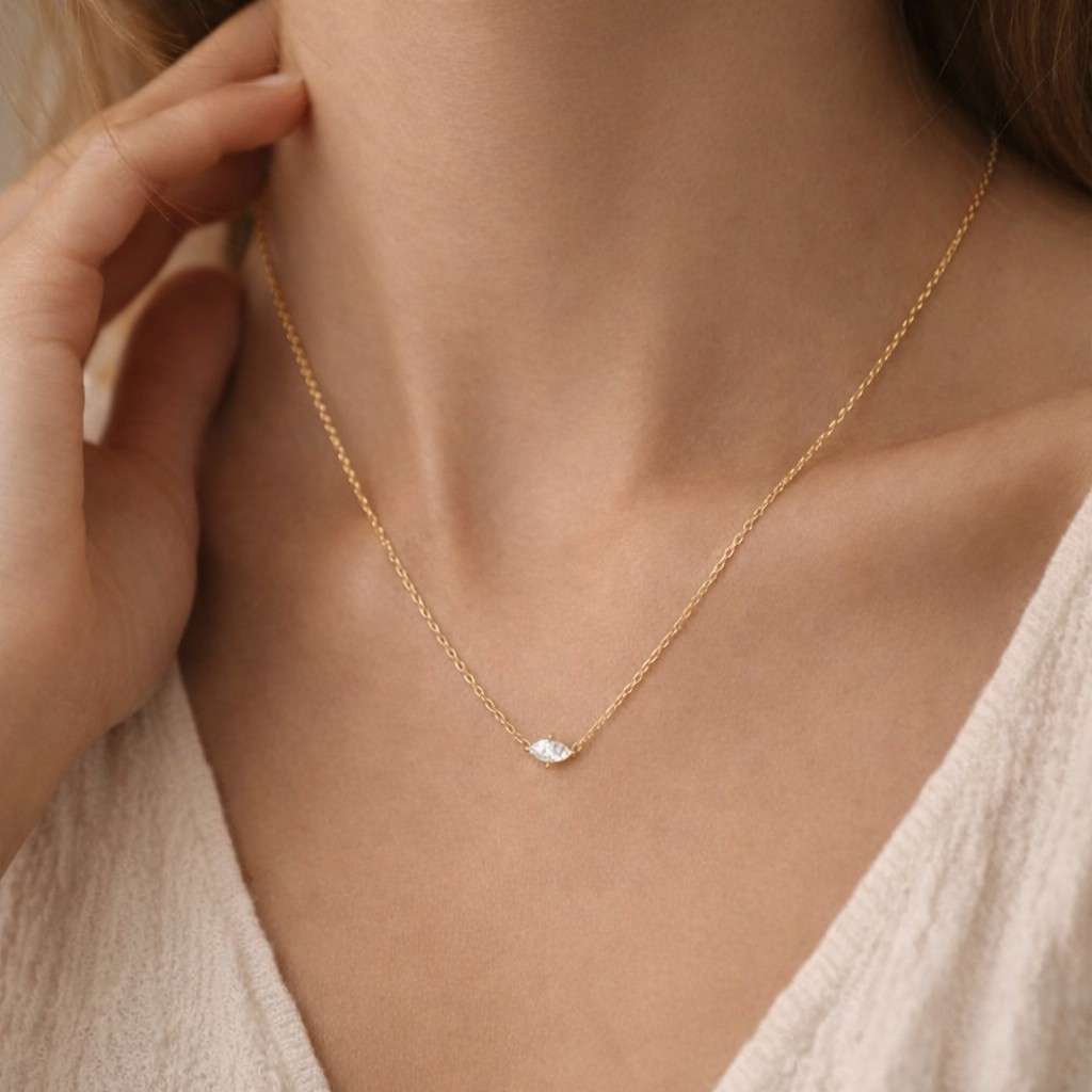 emerald necklace green gem necklace marquise gem necklace solitaire pendant dainty pendant silver pendant tiny gem necklace elegant pendant