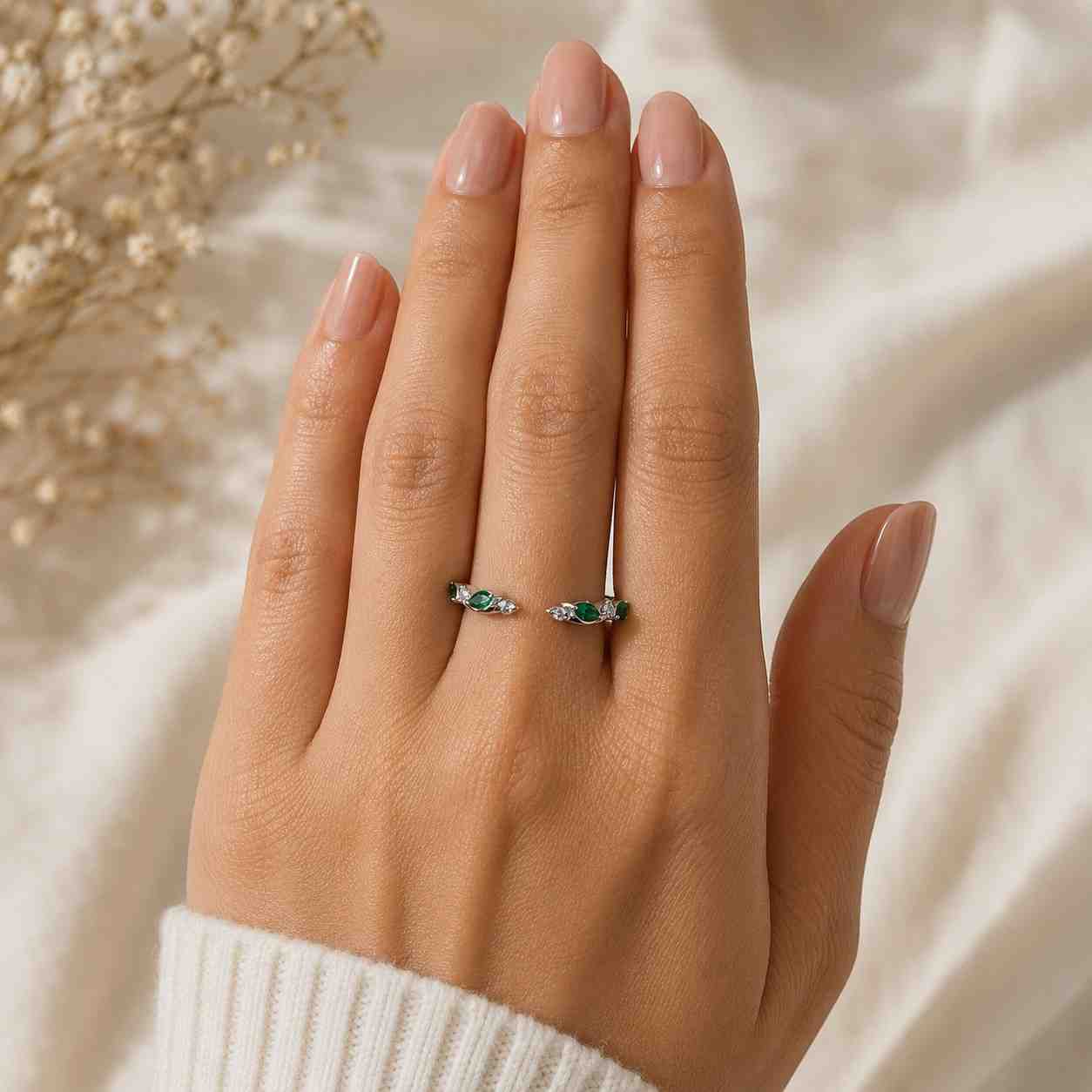 emerald ring diamond accent ring natural emerald lab emerald green gemstone ring