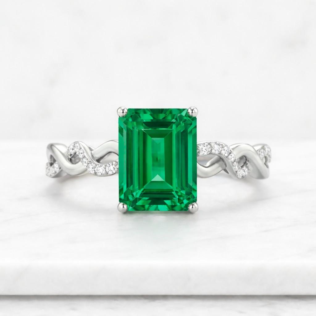 emerald ring for her handmade luxury ring women's promise green emerald cut gemstone ring twist band may birthstone ring
