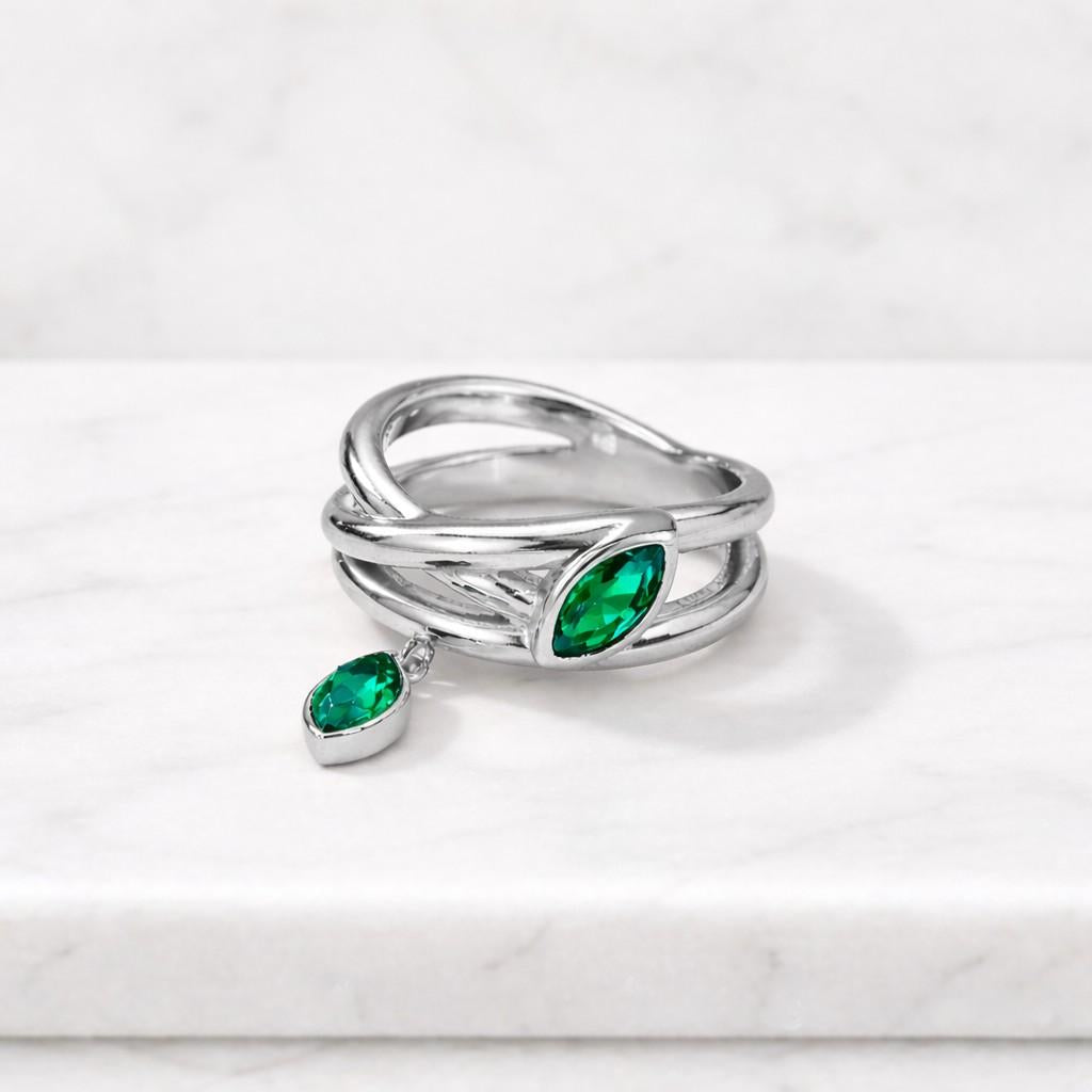emerald ring green crystal ring marquise gemstone ring charm ring dangling stone ring open band ring twisted ring designer ring fine jewelry ring