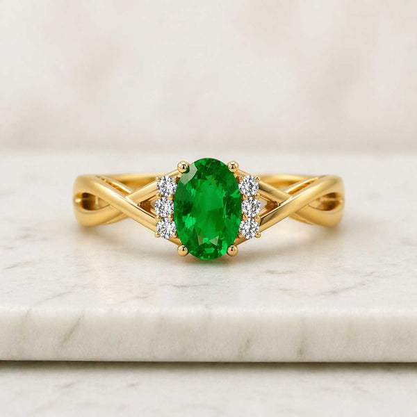 emerald ring green stone ring oval emerald ring gold emerald ring twisted band ring crossover ring promise ring solitaire ring halo ring vintage ring statement ring women ring