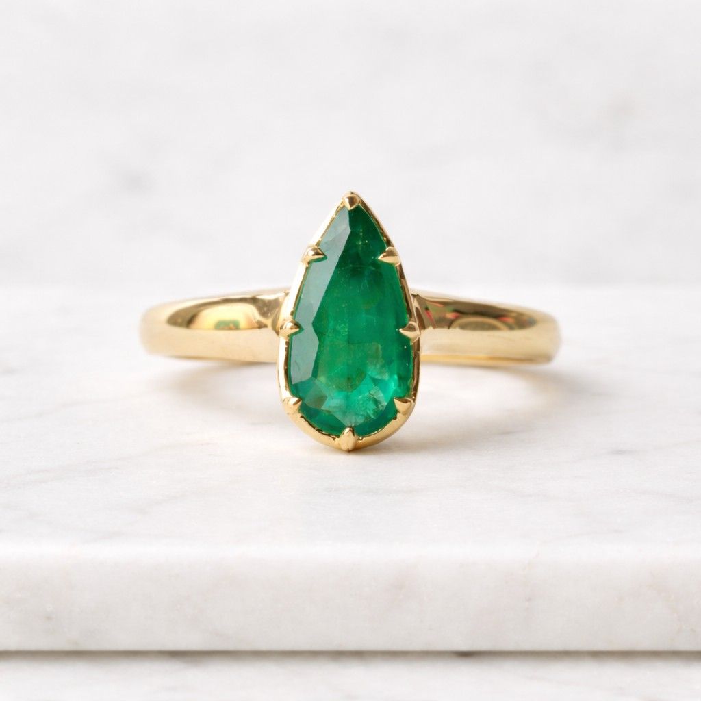 emerald ring pear ring green stone ring gold ring solitaire ring gemstone ring statement ring bezel ring prong ring teardrop ring women ring fine jewelry handmade ring