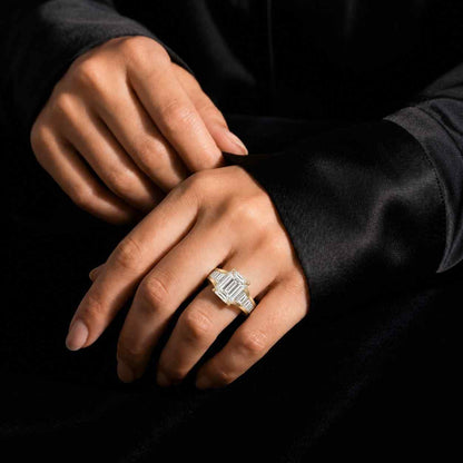 4.40 CT Emerald Cut Moissanite Lab Grown Engagement Ring , Channel Set Baguette Band , Step Cut Solitaire , Modern Vintage Statement Ring
