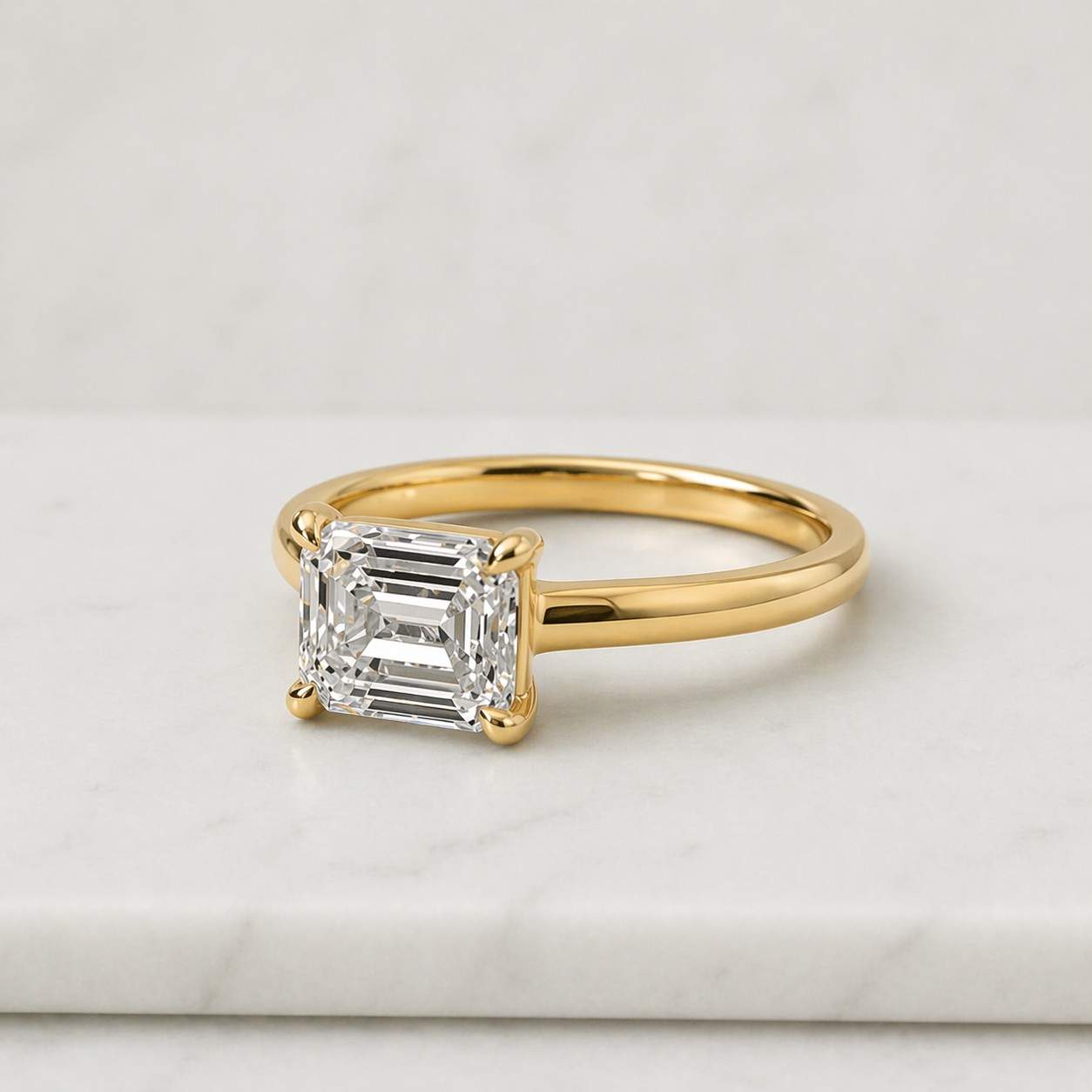 3.00Ct East-West Emerald Cut Lab Grown Diamond or Moissanite Solitaire Engagement Ring, Gift For Her
