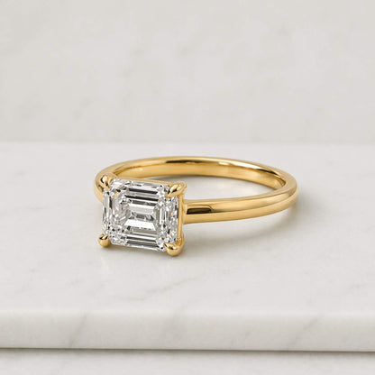 3.00Ct East-West Emerald Cut Lab Grown Diamond or Moissanite Solitaire Engagement Ring, Gift For Her
