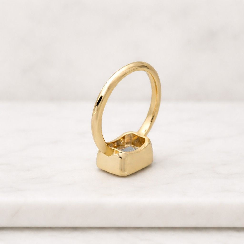 emerald solitaire ring bezel engagement ring emerald stone ring rectangular ring bezel diamond ring thin band ring gold bezel ring contemporary ring dainty ring daily ring