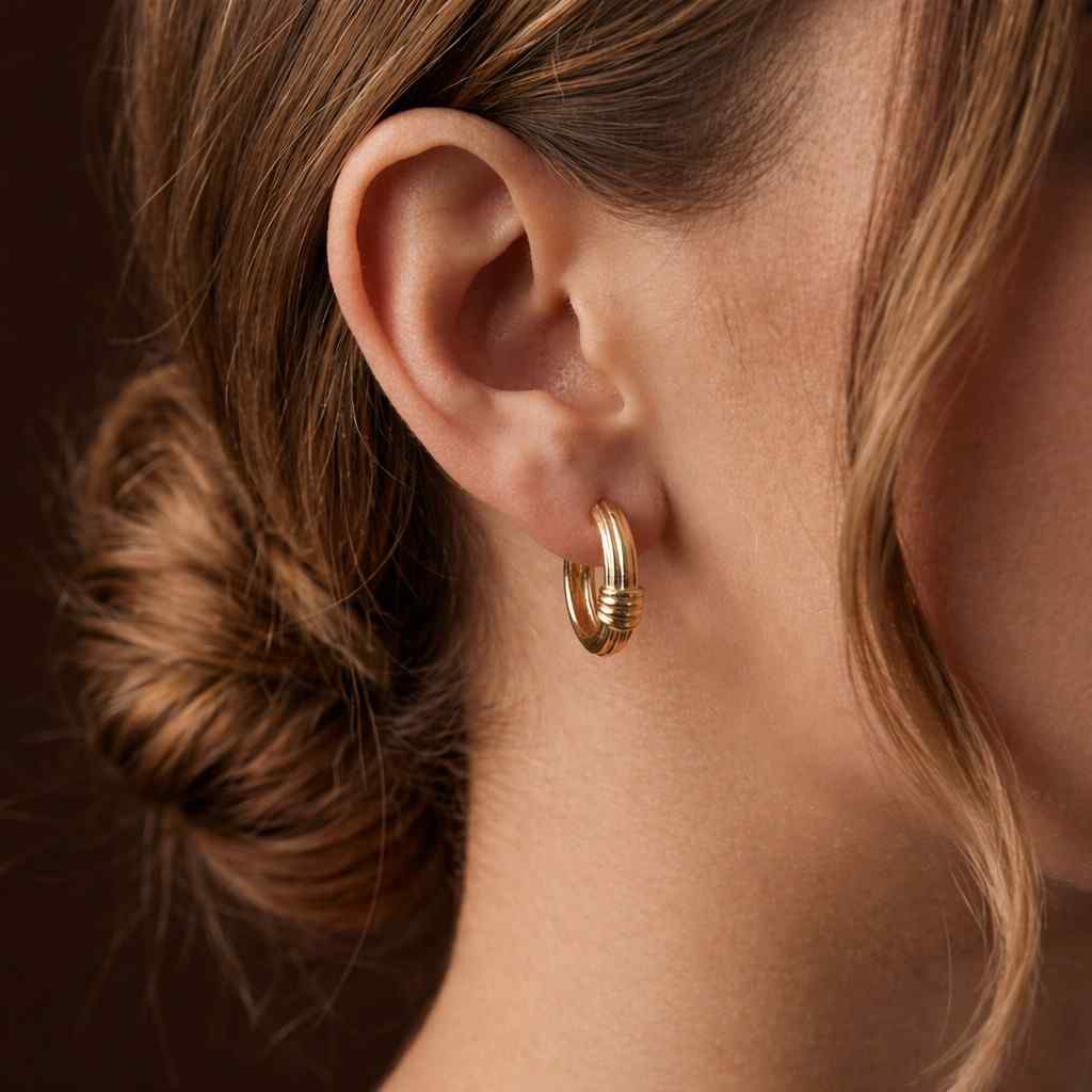 14k gold dome huggie earrings, ribbed huggie hoop earrings, gold dome hoops, unique hoop earring, lined gold hinged hoop earring, gift her