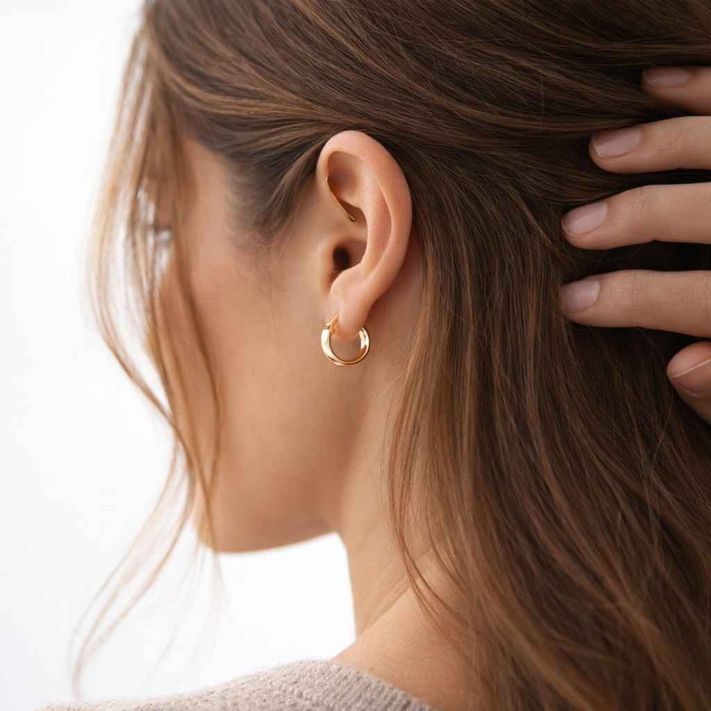 14K Gold Plated Half Dome Hoop Earrings, Chunky Gold Hoops, Minimalist Bold Huggie Earrings, Everyday Elegant Jewelry
