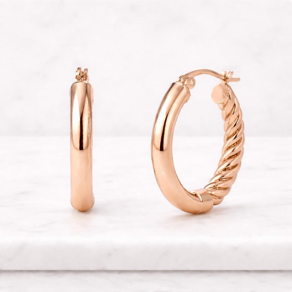 14k gold hoop earrings / rope chain twisted hoop earrings / inside outside gold earrings / plain gold hoop earrings by ferkos fine jewelry
