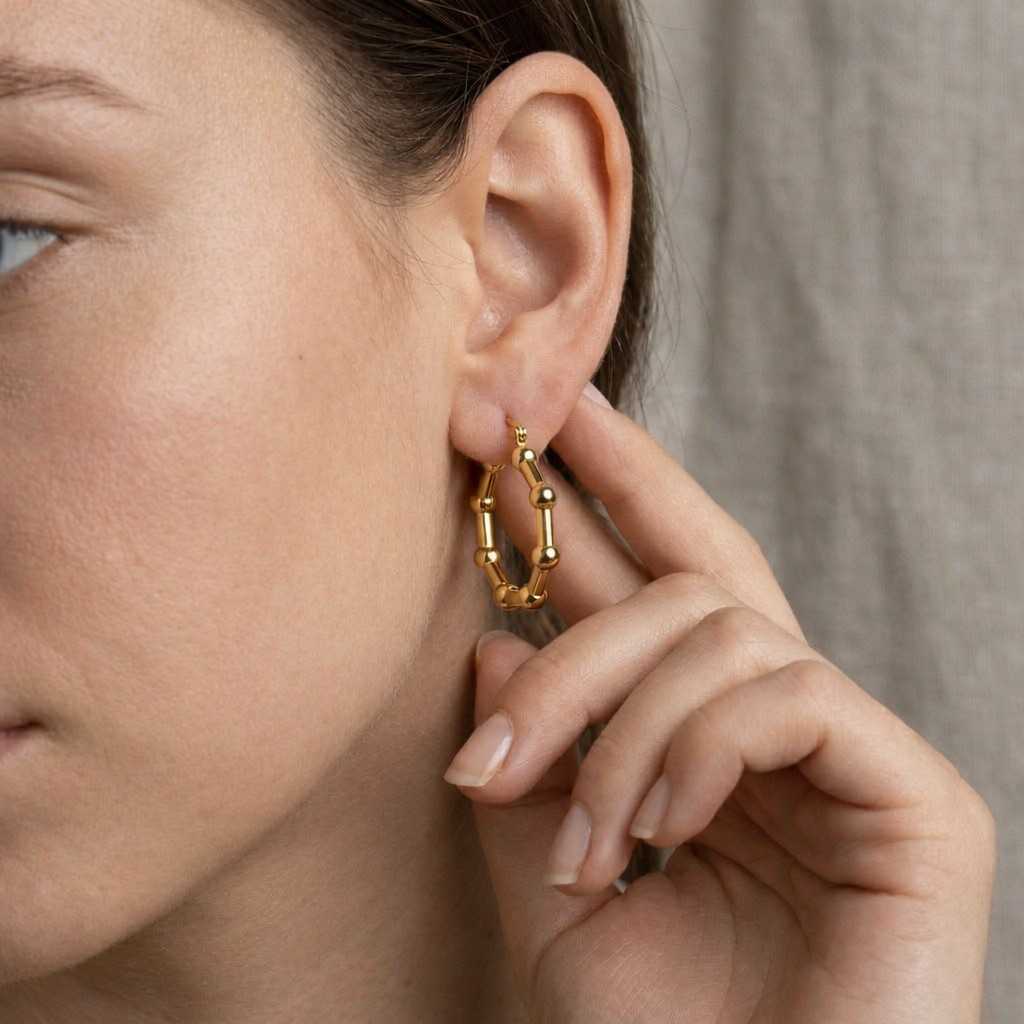 gold hoop earrings / 14k beaded tube hoop earrings / gift for her / gold earrings / beaded earrings / statement earrings / gift for mom
