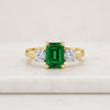 Emerald Cut Emerald and Diamond Three Stone Ring in 14K Yellow Gold