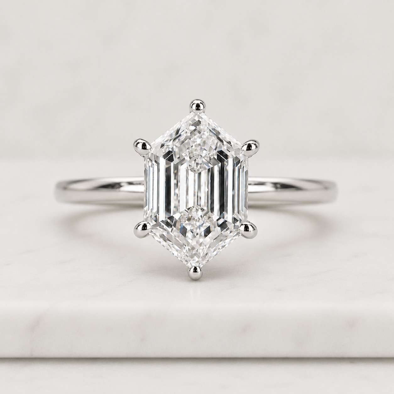 hexagon cut lab diamond 14k yellow solid rose gold engagement solitaire ring for her unique shape luxury promise anniversary band gift her
