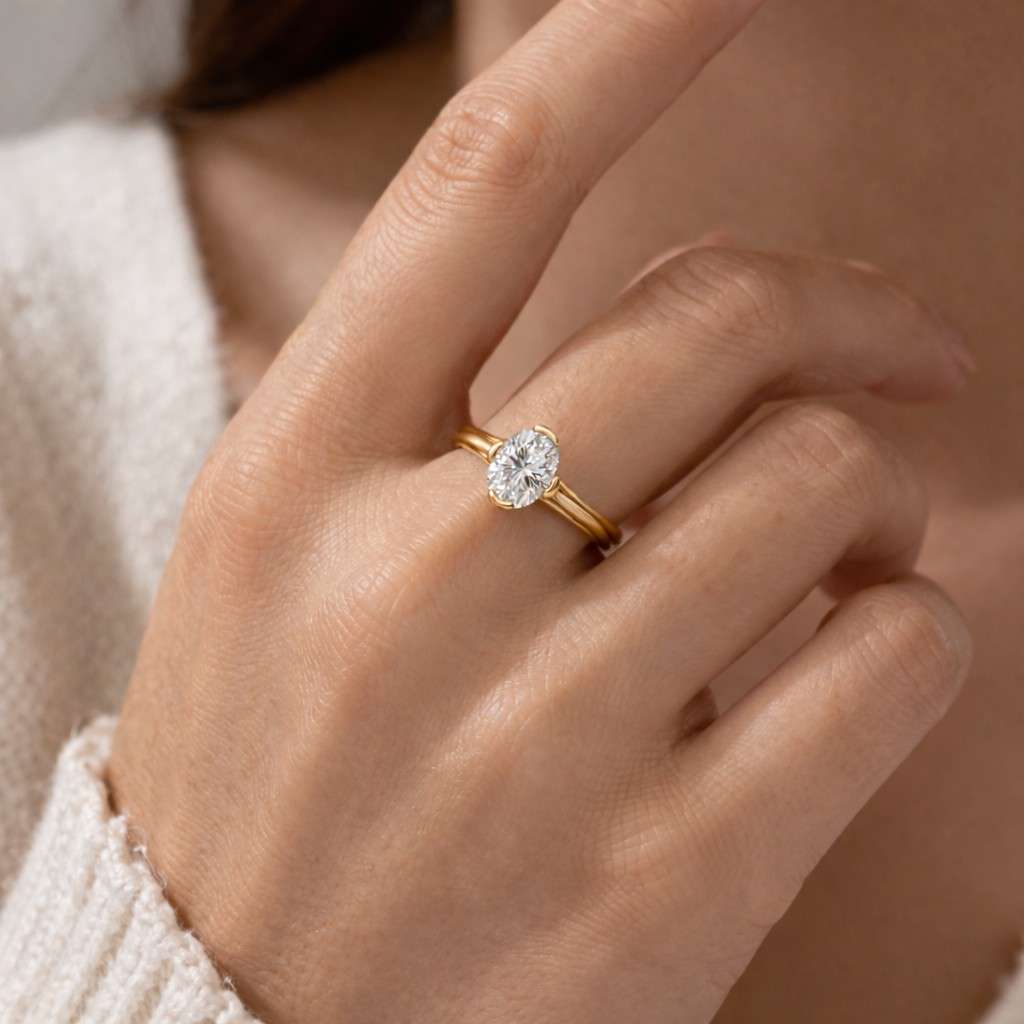 2 Carat Oval Lab Grown Diamond Solitaire Engagement Ring | 14K Yellow Gold | IGI Certified

