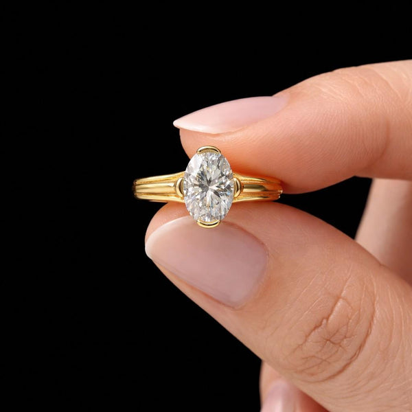 3.0 Ct Oval Cut Lab Grown Diamond Ring, CVD Diamond Engagement Ring, 14K Yellow Gold Solitaire Ring, Minimalist Bridal Jewelry